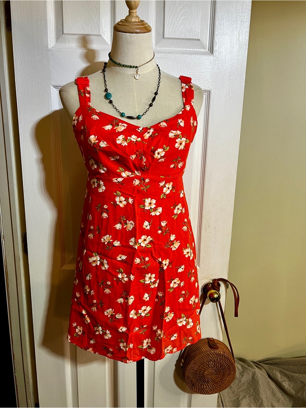 Old Navy Wms Orange Floral Babydoll Cami Coquette Mini Dress M